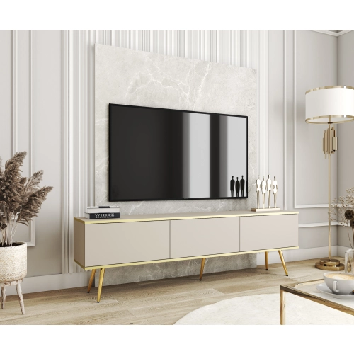 Szafka RTV Beżowa - Złota  175 cm Noga Złota