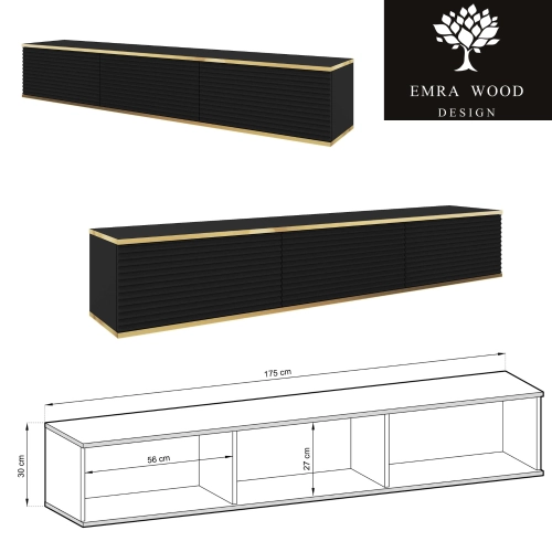 Szafka RTV Czarno - Złota  175 cm MDF