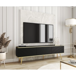 Szafka RTV Czarno - Złota 175 cm Noga Czarna - Złota MDF