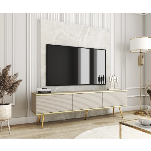 Szafka RTV Beżowo - Złota 175 cm Noga Złota MDF