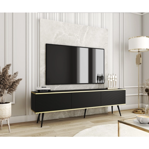 Szafka RTV Czarno - Złota 175 cm Noga Czarna - Złota MDF