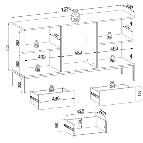 Komoda Czarna - Dąb Loft
