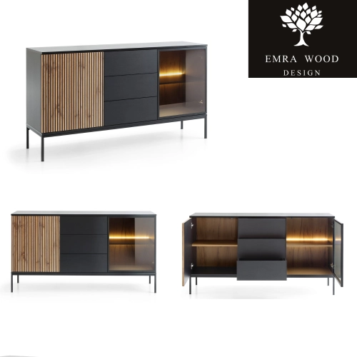 Komoda Czarna - Dąb Loft