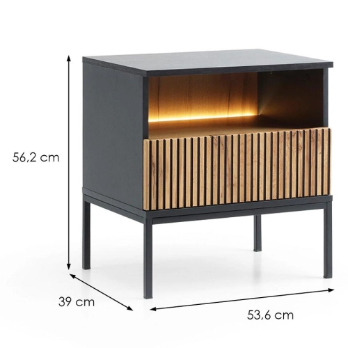 Szafka Nocna  Czarna - Dąb Loft