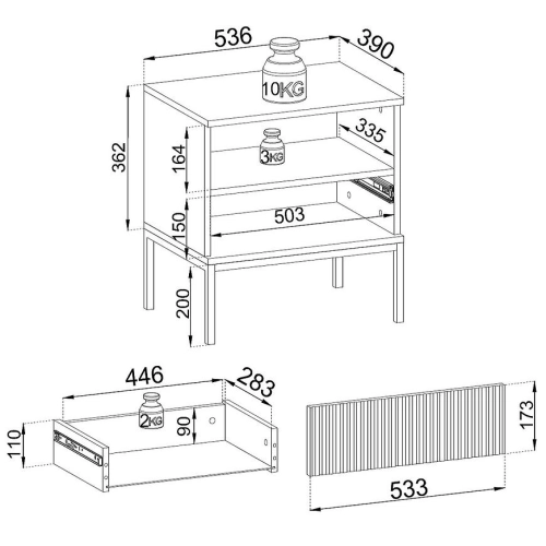 Szafka Nocna  Czarna - Dąb Loft