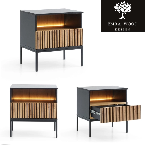 Szafka Nocna  Czarna - Dąb Loft