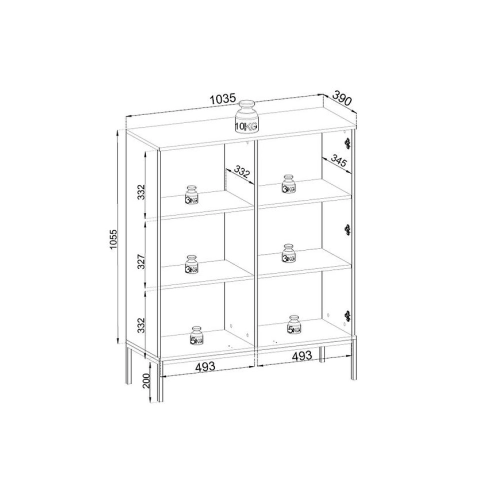 Witryna Regał Szafka  Czarna - Dąb Loft