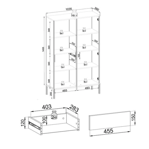 Witryna Regał Szafka  Czarna - Dąb Loft