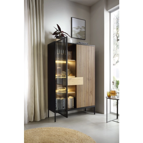 Witryna Regał Szafka  Czarna - Dąb Loft