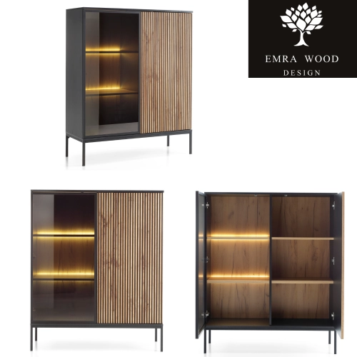 Witryna Regał Szafka  Czarna - Dąb Loft