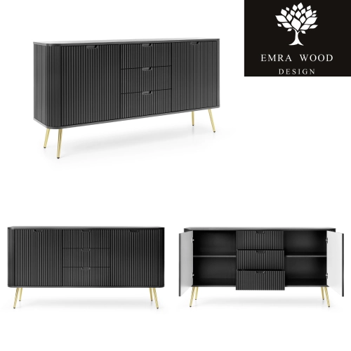 Komoda Czarno - Czarna - Złota