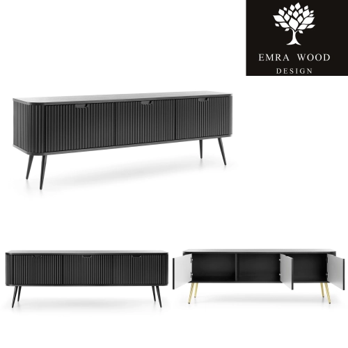 Szafka RTV Czarno - Czarna - Złota