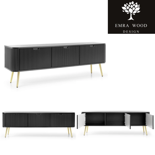 Szafka RTV Czarno - Czarna - Złota