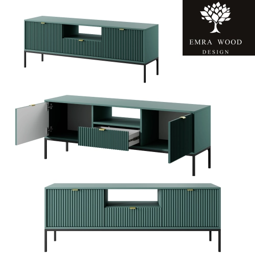 Szafka RTV Zielono - Czarna Uchwyty Złote