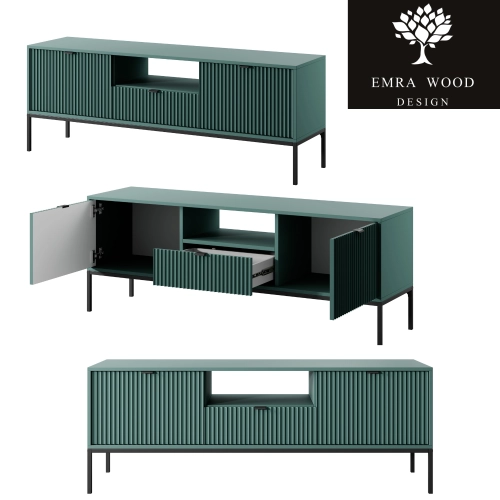 Szafka RTV Zielono - Czarna Uchwyty Czarne