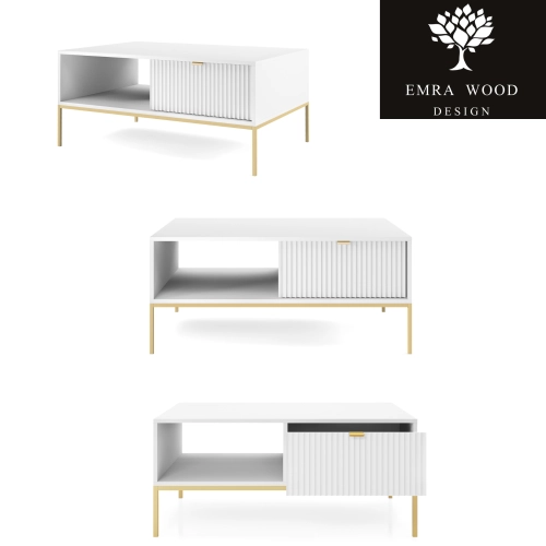 Stolik Kawowy Biało - Złoty