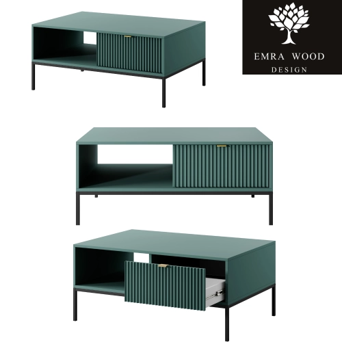 Stolik Kawowy Zielono - Czarny Uchwyty Złote