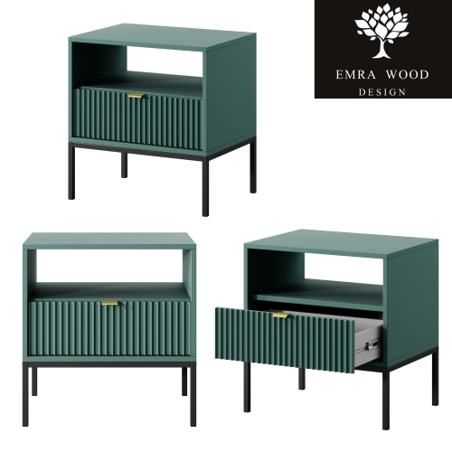 Szafka Nocna Zielono - Czarna Uchwyty Złote