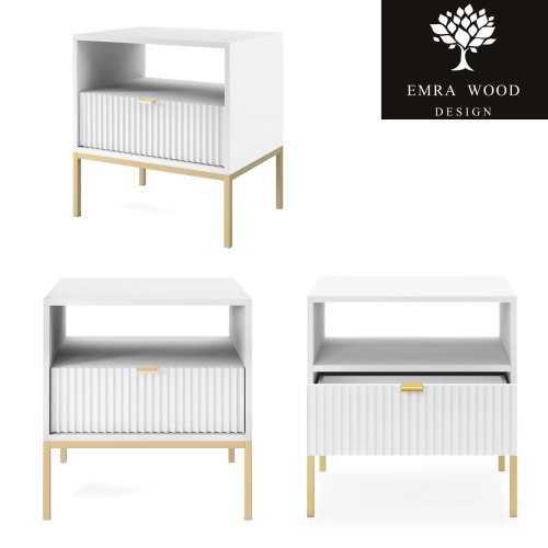 Szafka Nocna  Biało - Złota