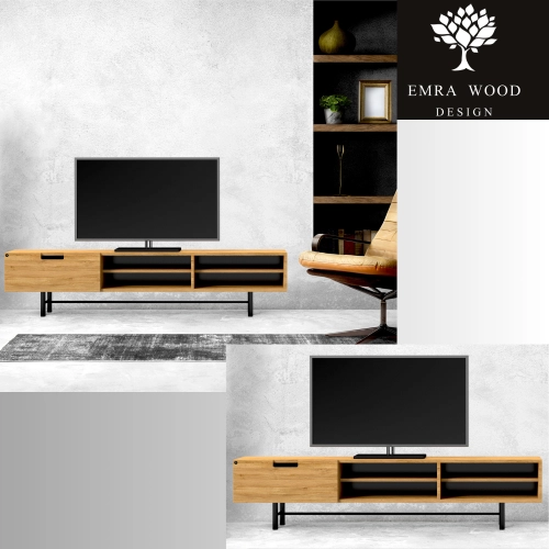 Szafka RTV-57 Drewno Lite Dąb Loft Lakier Rozmiary od 100 cm do 200 cm PREMIUM