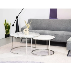 Stolik Kawowy Zestaw Atlanta Kolor Chromowo / Biały