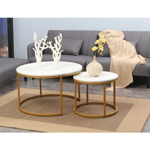 Stolik Kawowy Zestaw Dion Kolor Złoto / Biały