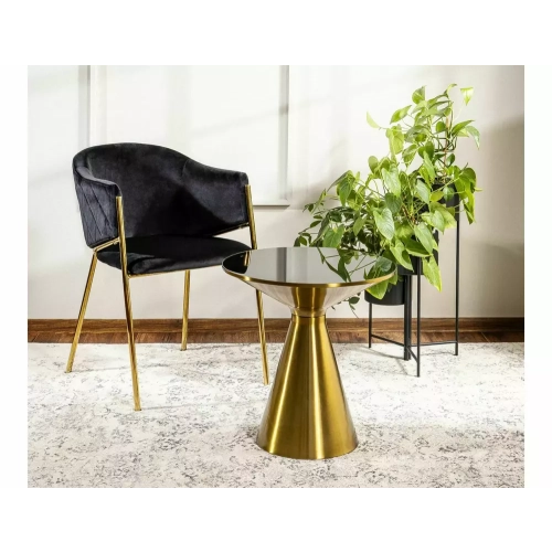 Stolik Kawowy Seti Złoto Szczotkowane Blat - Szyba Hartowana Czarna