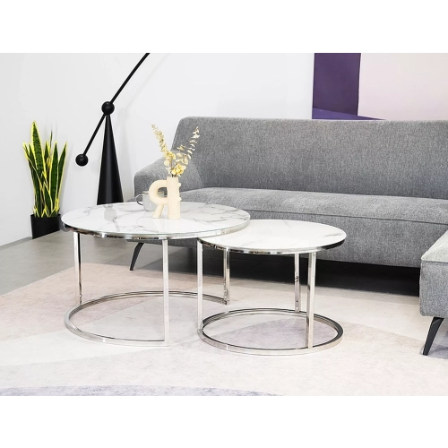 Stolik Kawowy Zestaw Atlanta Kolor Chromowo / Biały