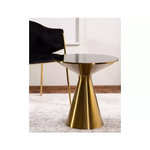 Stolik Kawowy Seti Złoto Szczotkowane Blat - Szyba Hartowana Czarna