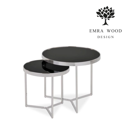 Stolik Kawowy Zestaw Delia Kolor Czarno / Chromowe