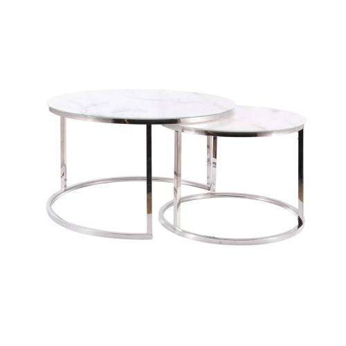 Stolik Kawowy Zestaw Atlanta Kolor Chromowo / Biały