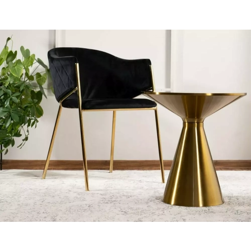 Stolik Kawowy Seti Złoto Szczotkowane Blat - Szyba Hartowana Czarna