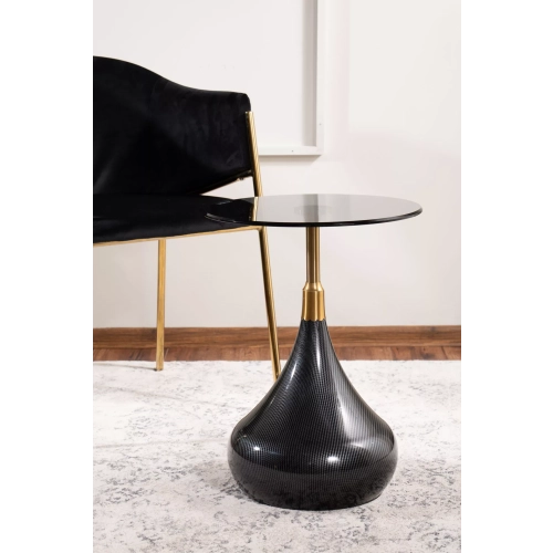 Stolik Kawowy Taurus Czarno Złoty  Blat - Szyba Hartowana Czarna