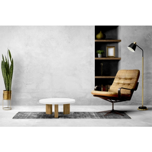 STOLIK KAWOWY z Drewna Litego Dębowego Blat Biały Płyta MDF  STK-934