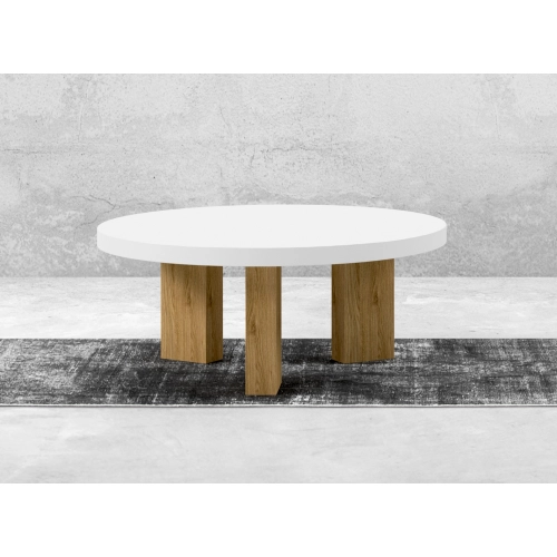 STOLIK KAWOWY z Drewna Litego Dębowego Blat Biały Płyta MDF  STK-934