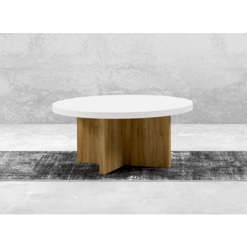 STOLIK KAWOWY z Drewna Litego Dębowego Blat Biały Płyta MDF  STK-931