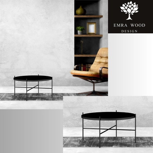 STOLIK KAWOWY Metalowy Blat Czarny Płyta MDF  STK-929