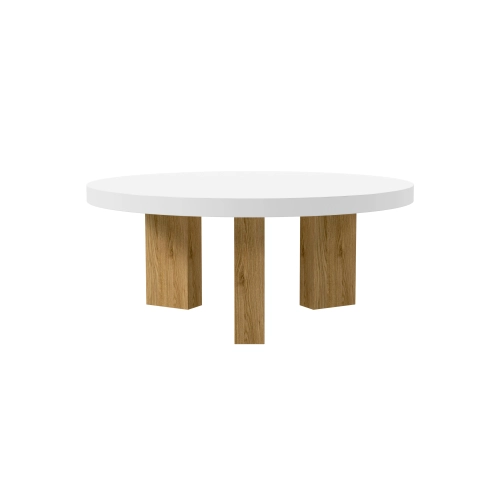 STOLIK KAWOWY z Drewna Litego Dębowego Blat Biały Płyta MDF  STK-934