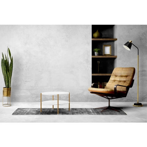 STOLIK KAWOWY z Drewna Litego Dębowego Blat Biały Płyta MDF  STK-938