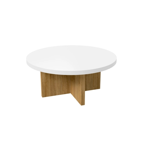 STOLIK KAWOWY z Drewna Litego Dębowego Blat Biały Płyta MDF  STK-931