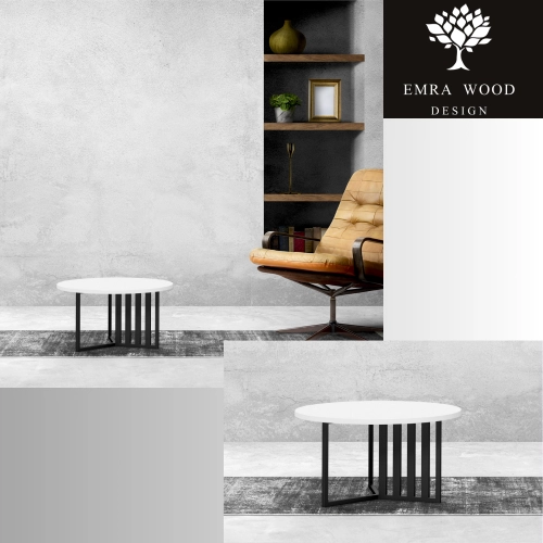 STOLIK KAWOWY Metalowy Blat Biały Płyta MDF  STK-923