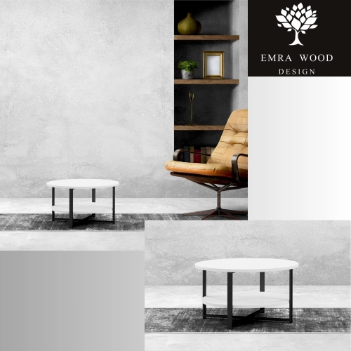 STOLIK KAWOWY Metalowy Blat Biały Płyta MDF  STK-919