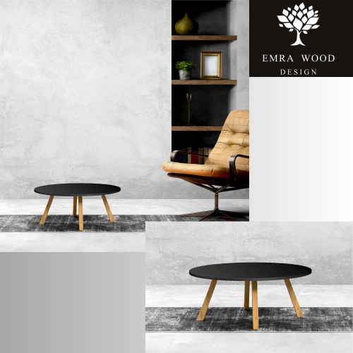 STOLIK KAWOWY z Drewna Litego Dębowego Blat Czarny Płyta MDF  STK-940