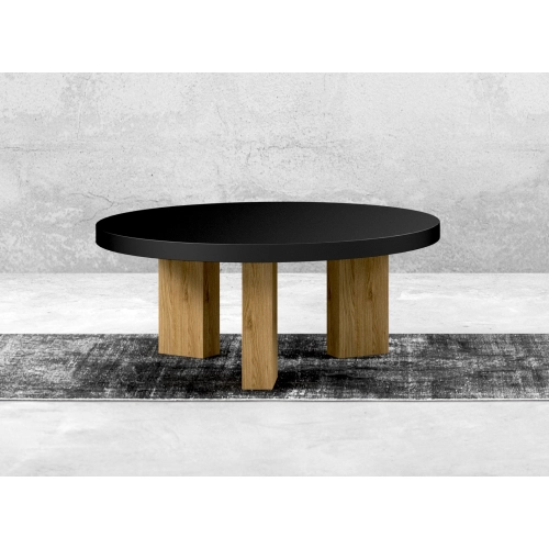 STOLIK KAWOWY z Drewna Litego Dębowego Blat Czarny Płyta MDF  STK-933