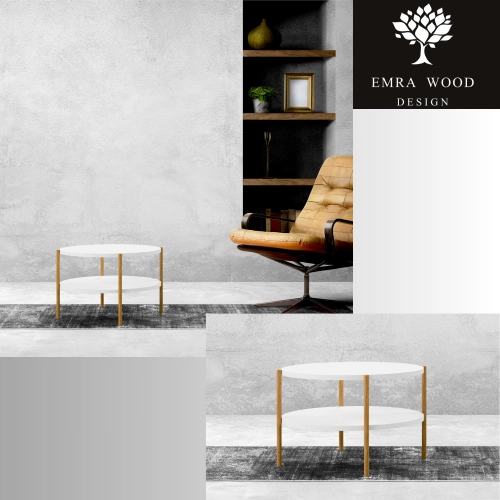 STOLIK KAWOWY z Drewna Litego Dębowego Blat Biały Płyta MDF  STK-938