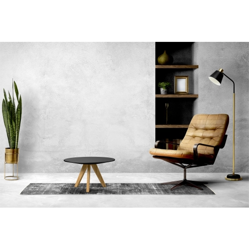 STOLIK KAWOWY z Drewna Litego Dębowego Blat Czarny Płyta MDF  STK-936