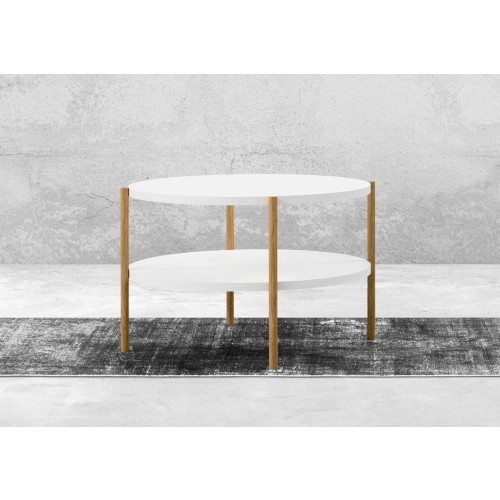 STOLIK KAWOWY z Drewna Litego Dębowego Blat Biały Płyta MDF  STK-938