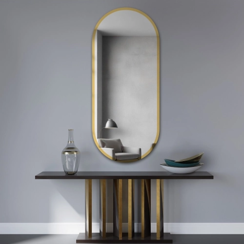 Owalne lustro w ramie złoty połysk - BONITA