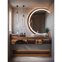 Lustro PIPPI LED — okrągłe z organicznie ściętym bokiem i subtelnym podświetleniem