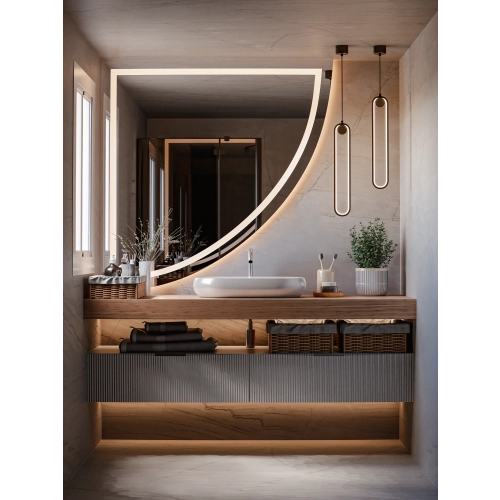 Lustro GRANDE QUARTER LED – eleganckie lustro w kształcie luksusowej ćwiartki z podświetleniem